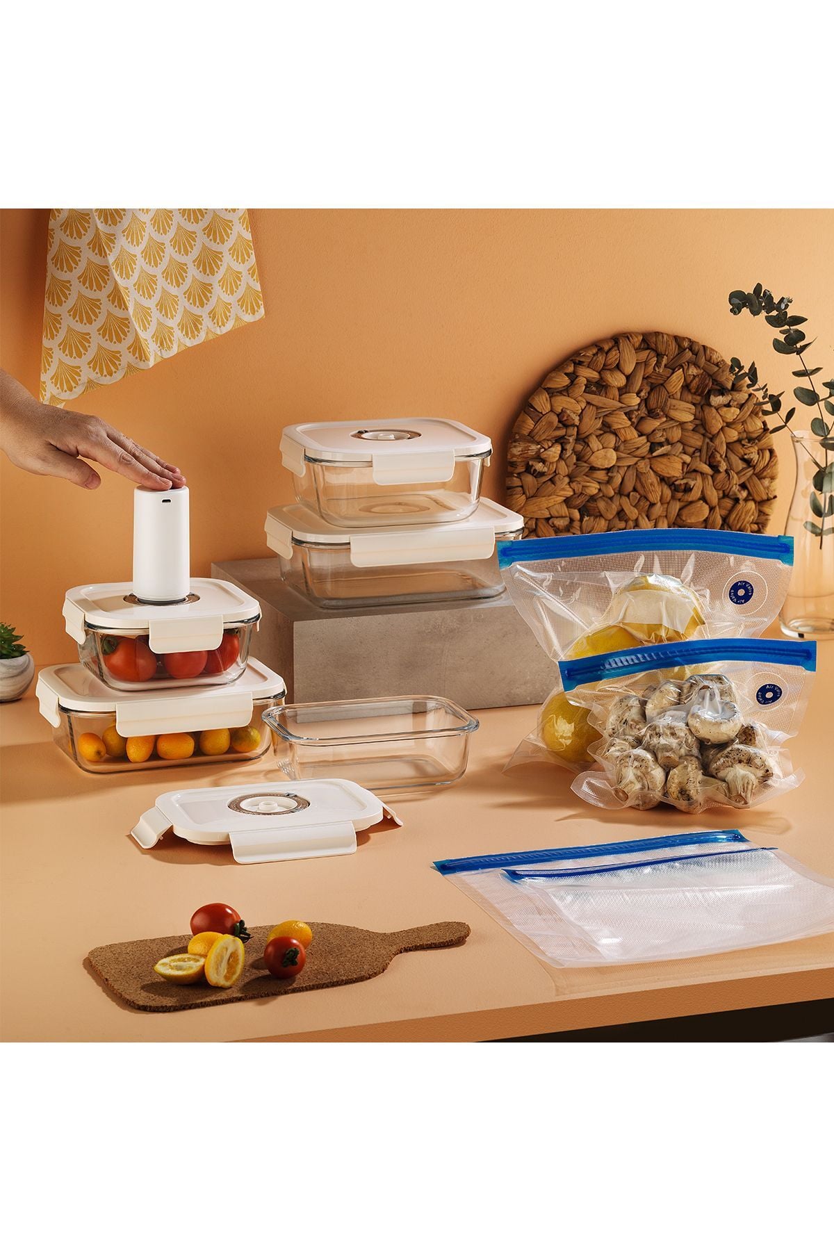 Arow Vakumlu Cam Saklama Kabı Seti 5 Parça