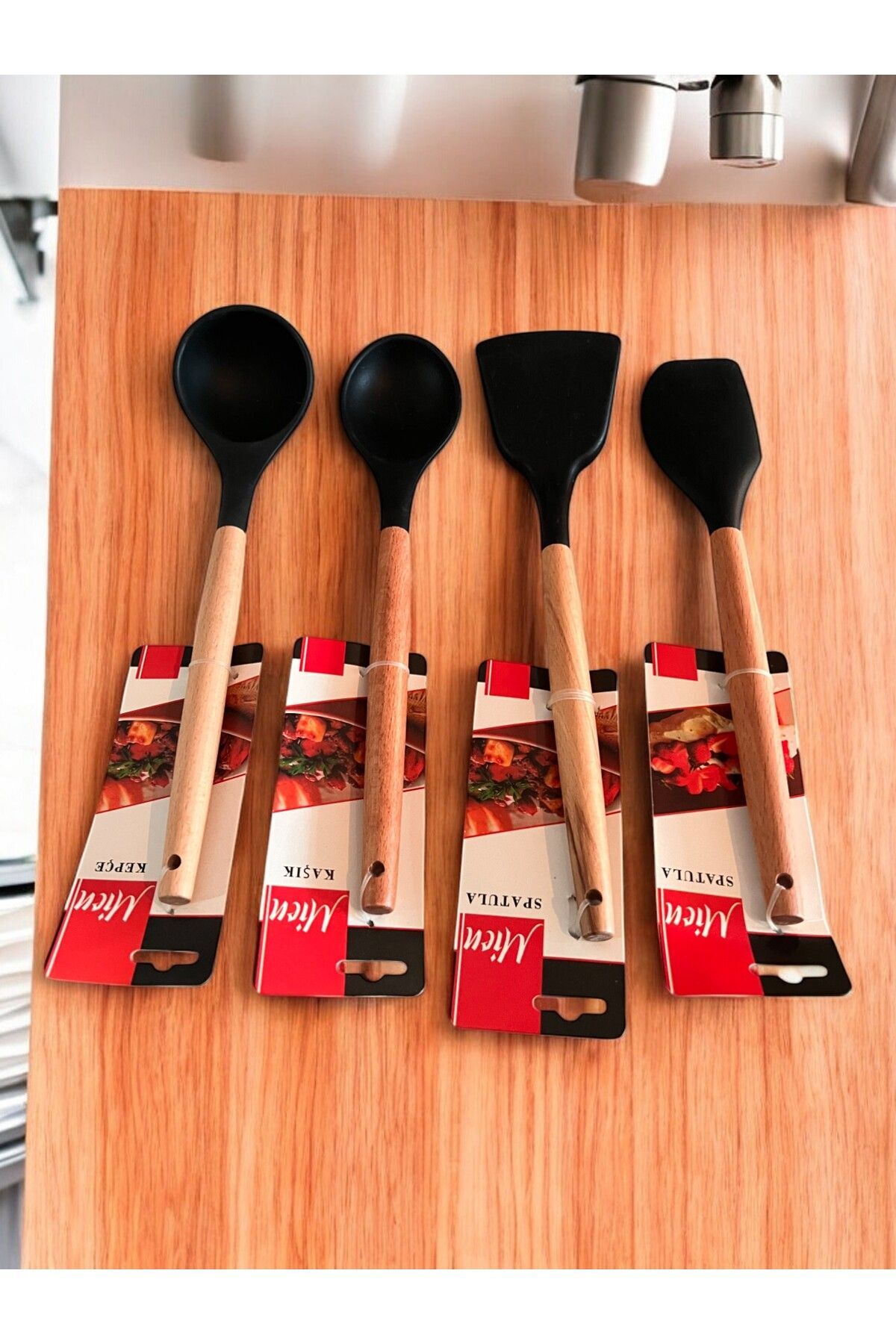 Mien 4 Lü Set Bambu Saplı Silikon Mutfak Seti