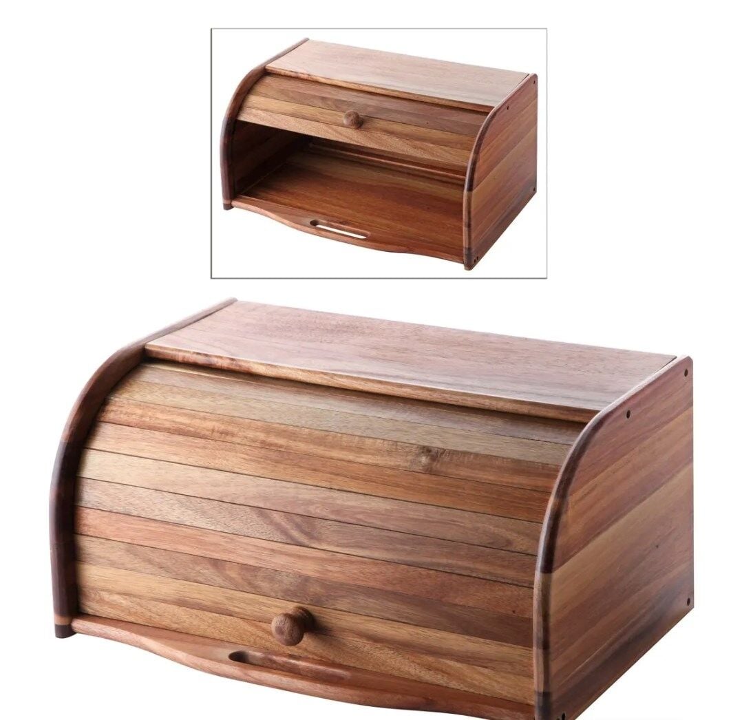 Balsa Akasya ağacı Sürgülü Ekmek Dolabı 38x19x23