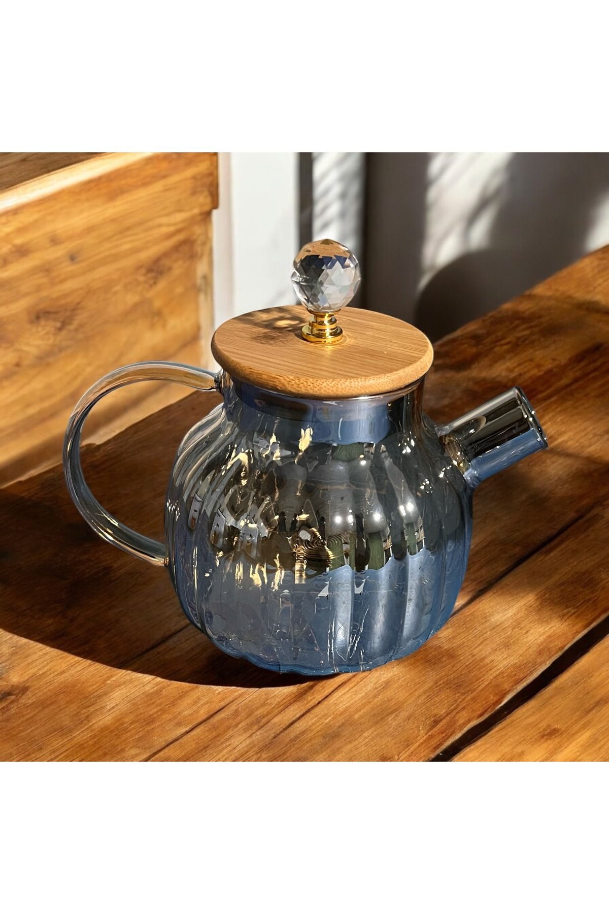 Zeyve Home Bambu Kapaklı Süzgeçli Cam Demlik 1000 Ml