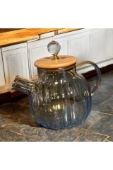 Zeyve Home Bambu Kapaklı Süzgeçli Cam Demlik 1000 Ml