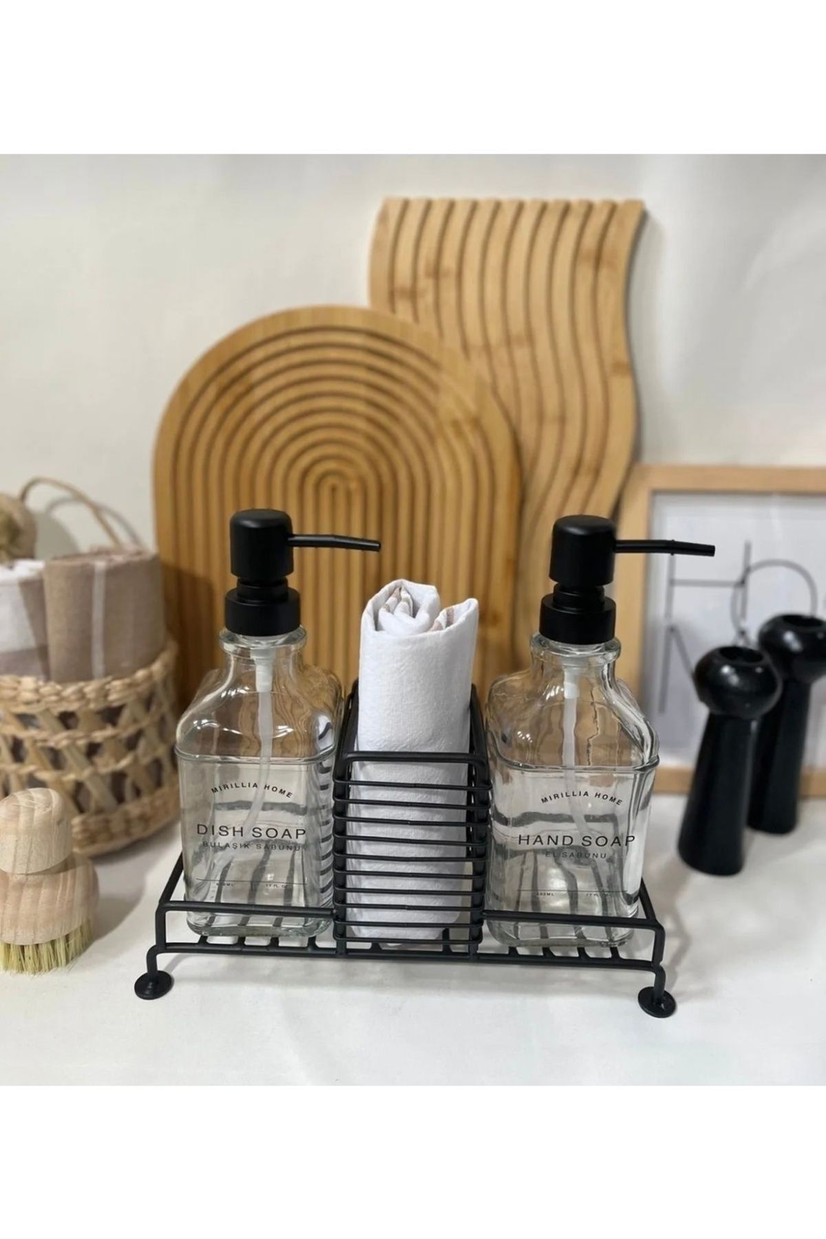 Mien 2'li Metal Standlı Cam Sıvı Sabunluk 500 ml