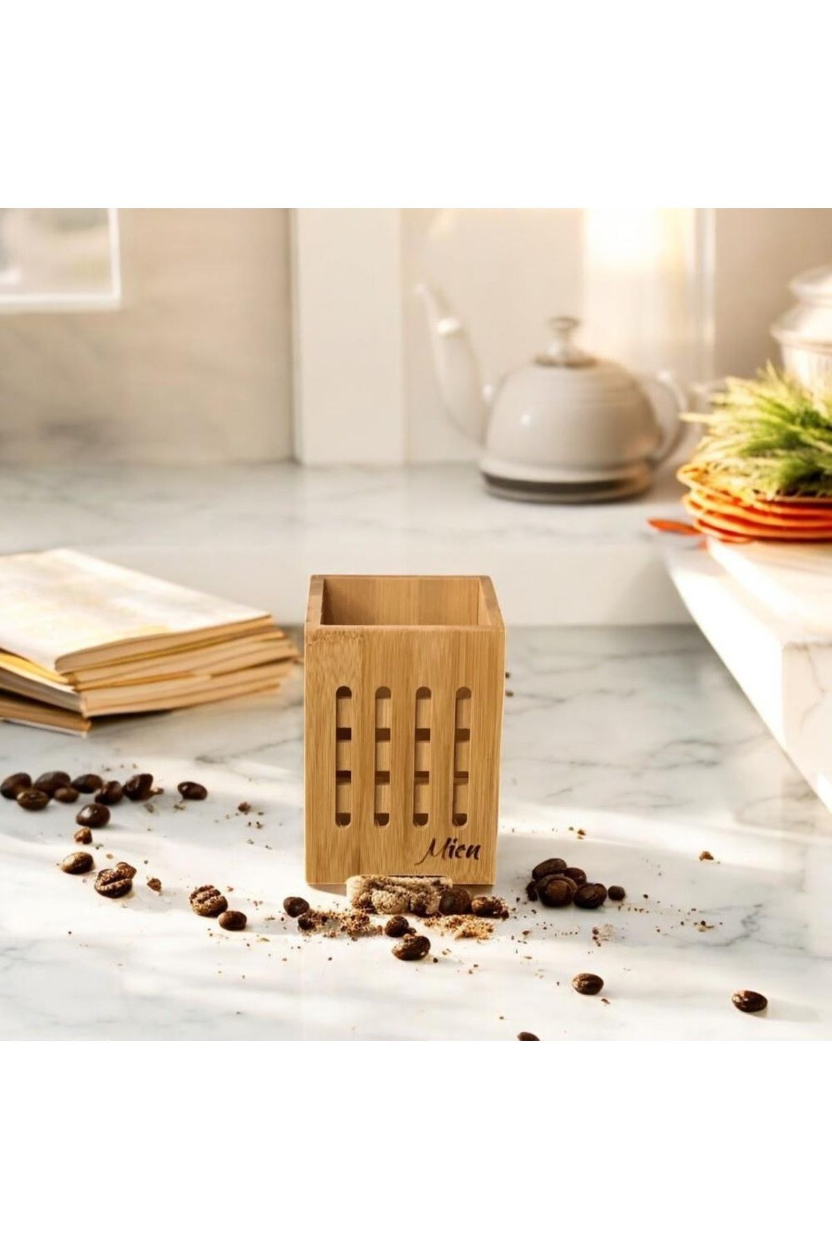 Mien Doğal Bambu Delikli Kaşıklık 14x10 cm