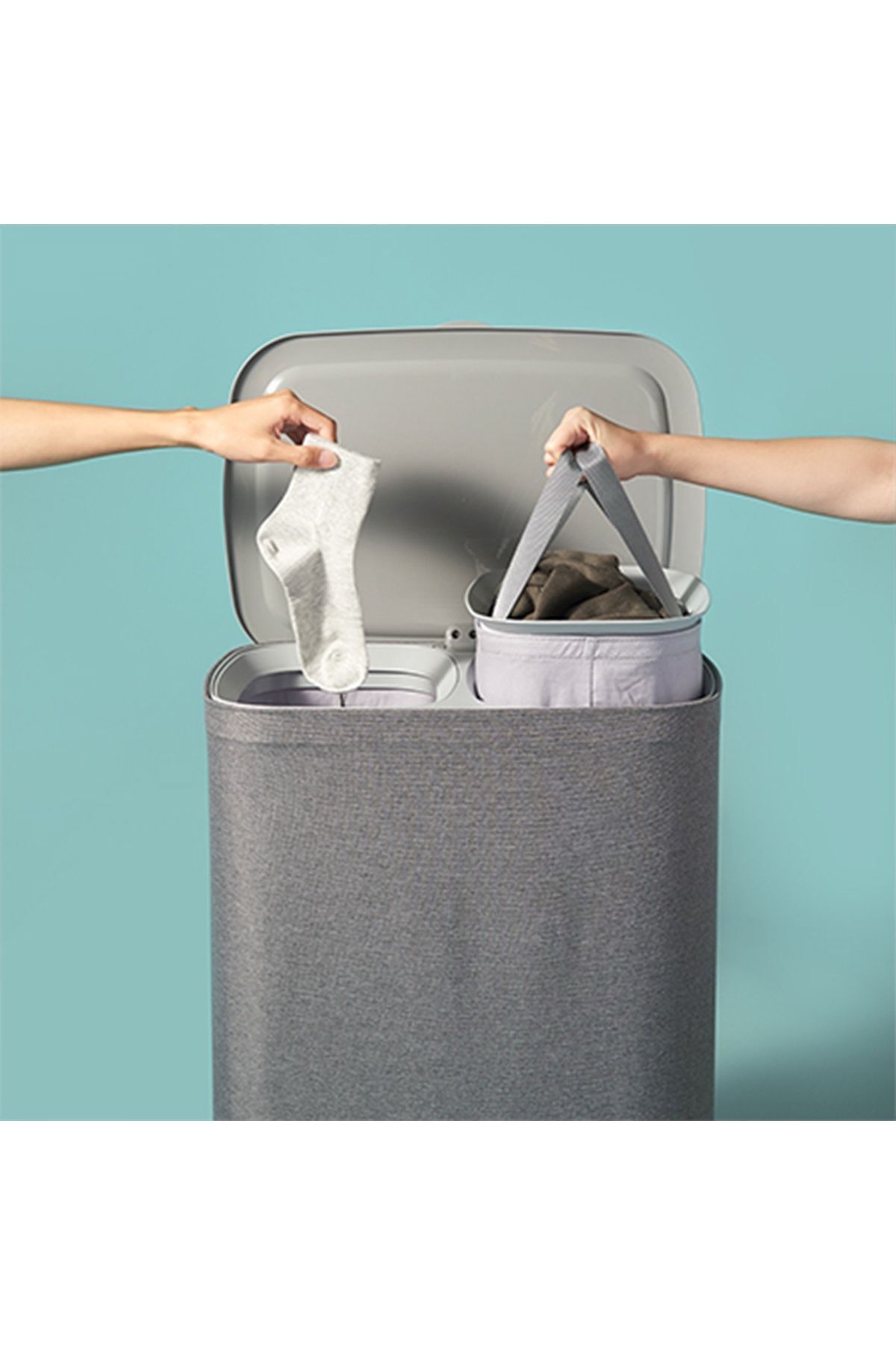 Arow Garb 2 Bölmeli Katlanabilir Kumaş Çamaşır Sepeti 50 Lt  45 x 35
