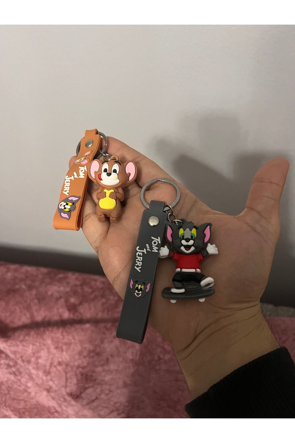 2 Li Tom Ve Jerry Kaykaylı 3d Silikon Çift Anahtarlık Hediye Sevgili Anahtarlığı Çanta Süsü