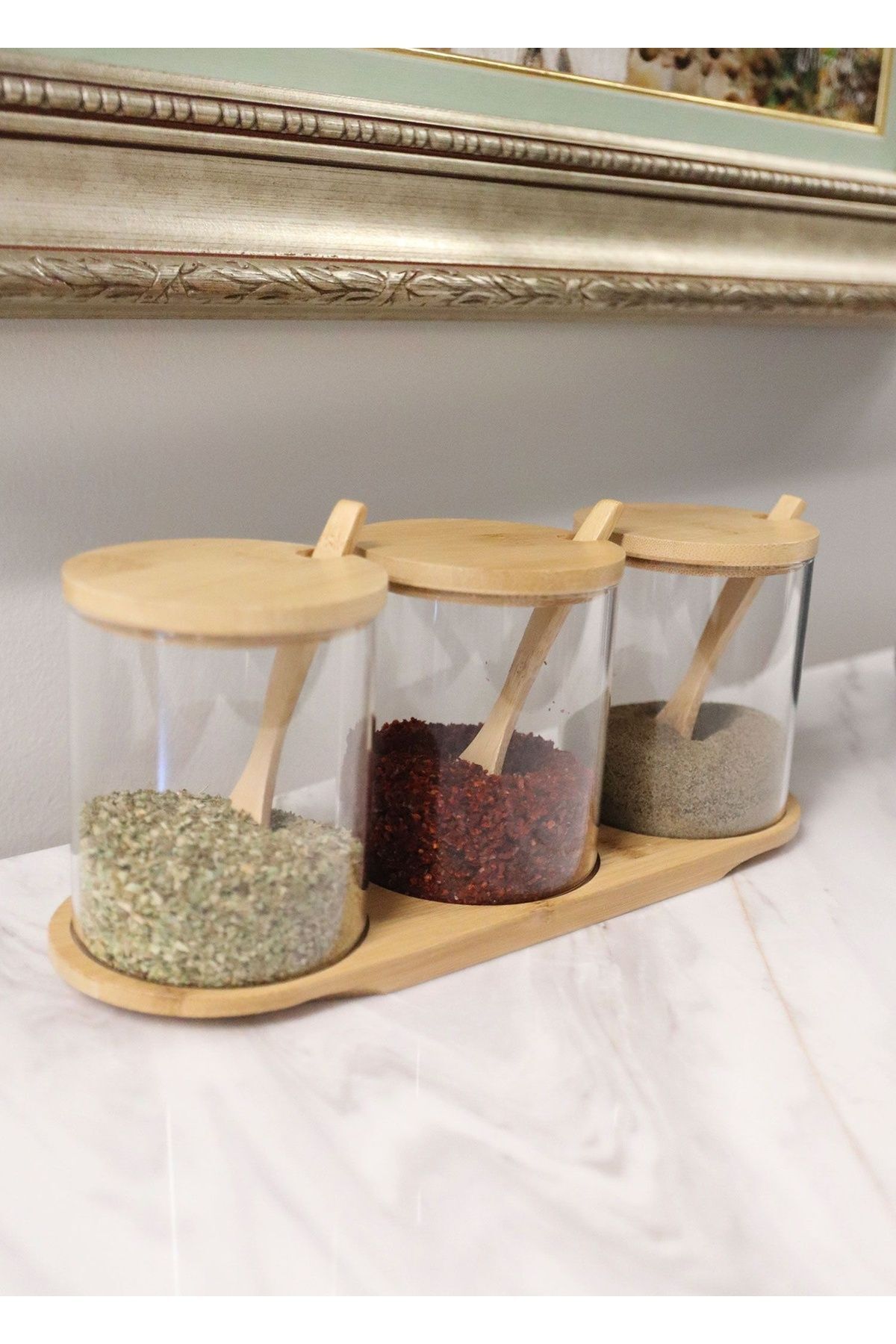 The Mia Bambu Kapaklı Borosilikat Cam Reçellik Düz 3'lü set