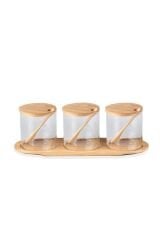 The Mia Bambu Kapaklı Borosilikat Cam Reçellik Düz 3'lü set