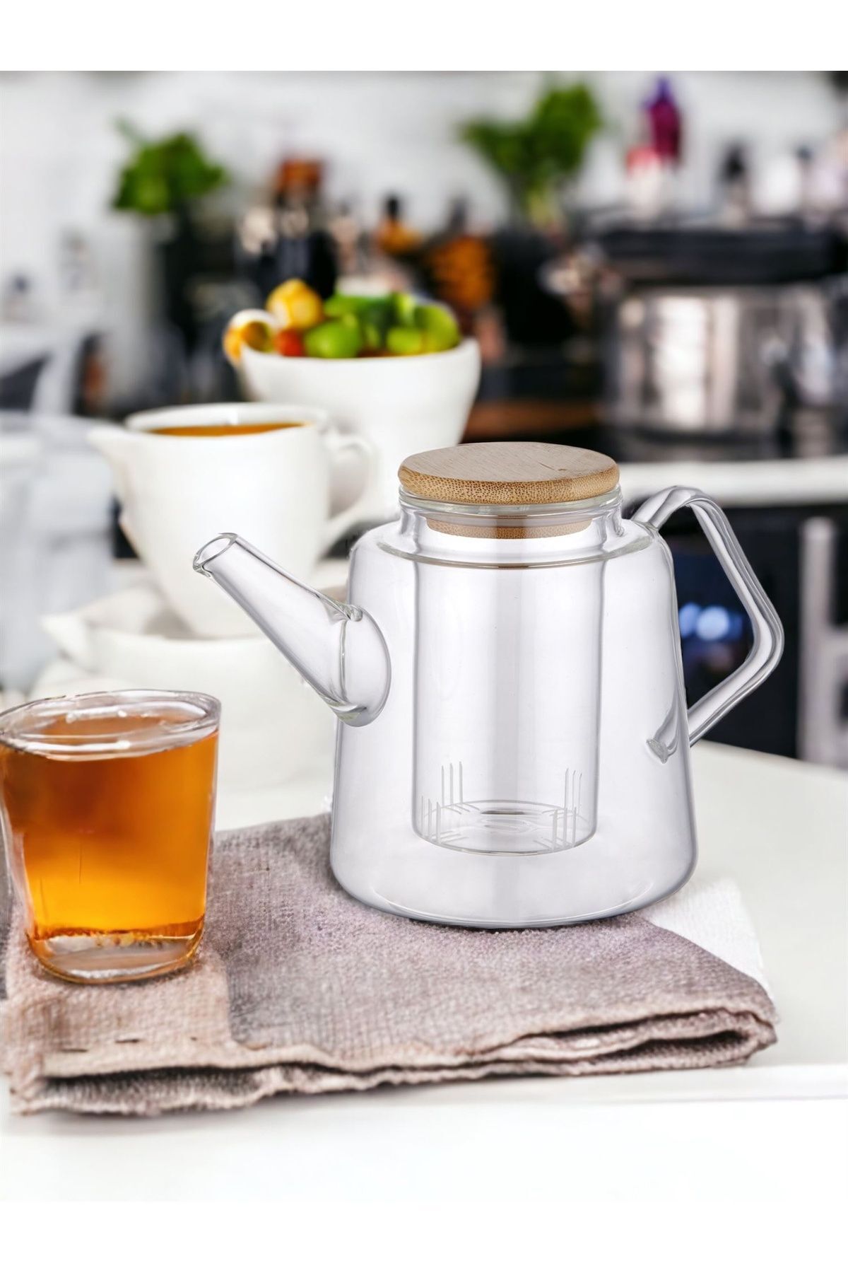 The Mia Bambu Kapaklı Süzgeçli Demlik 800 ml