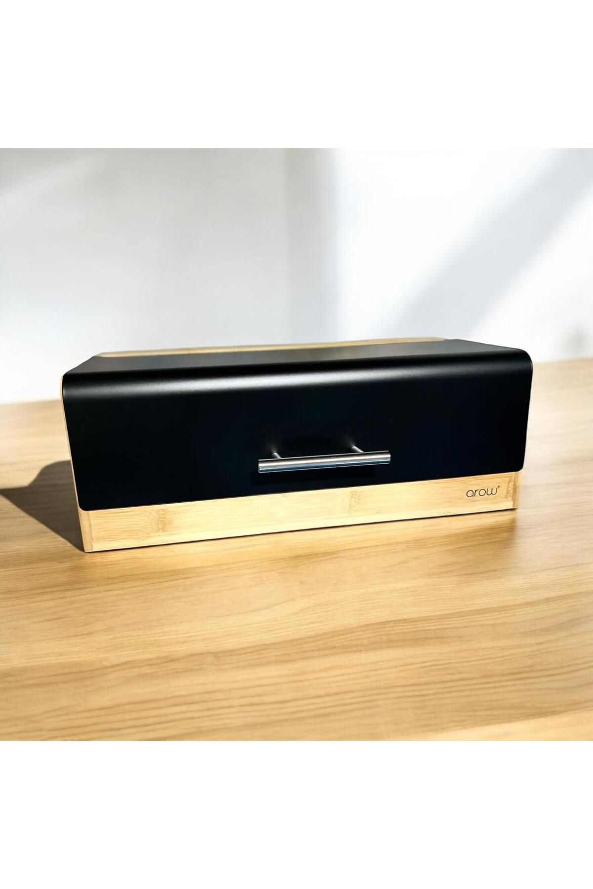 Arow Metal Kapaklı Bambu Ekmek Dolabı 36x23 Cm Siyah-Beyaz-Gri-Krem