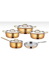 Arow Meisa Bakır Kaplama 3 Katmanlı 9 Parça Tencere Seti