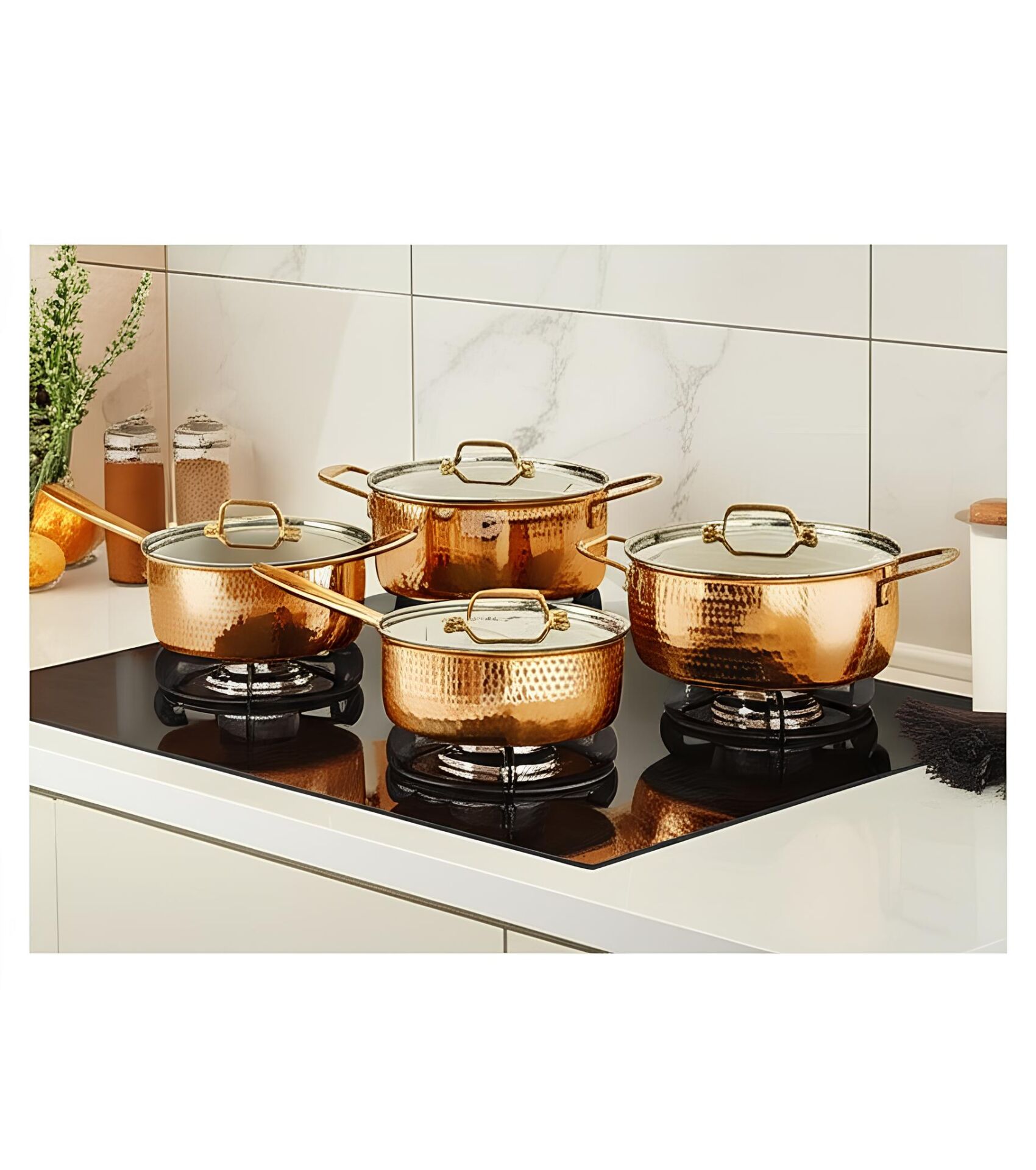 Arow Meisa Bakır Kaplama 3 Katmanlı 9 Parça Tencere Seti