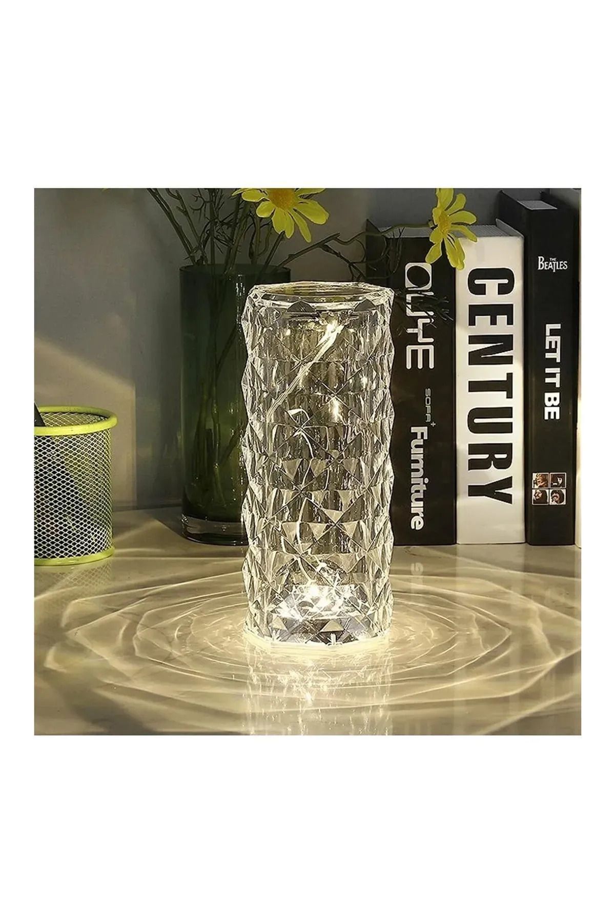 Kristal Elmas Dokunmatik Usb Şarjlı Rgb Kumandalı Masa Lambası kristal Silindir Masa Lambası