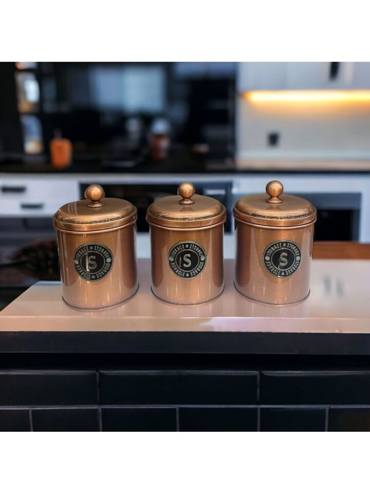 3 Lü Çay Şeker Kahve Kavanozu , Galvaniz 3 Lü Saklama Kabı, Galvaniz Baharatlık 3 Adet 12x10cm