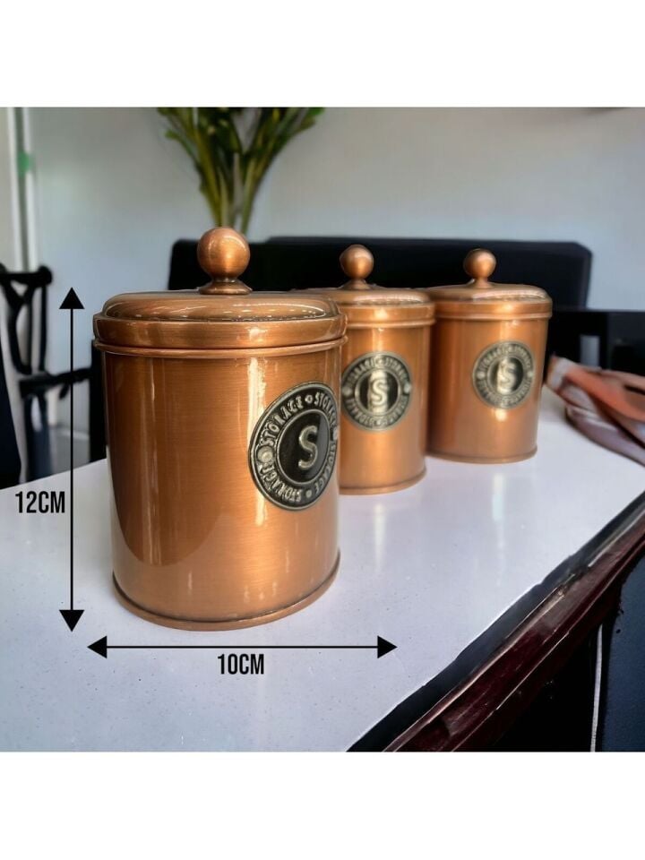 3 Lü Çay Şeker Kahve Kavanozu , Galvaniz 3 Lü Saklama Kabı, Galvaniz Baharatlık 3 Adet 12x10cm
