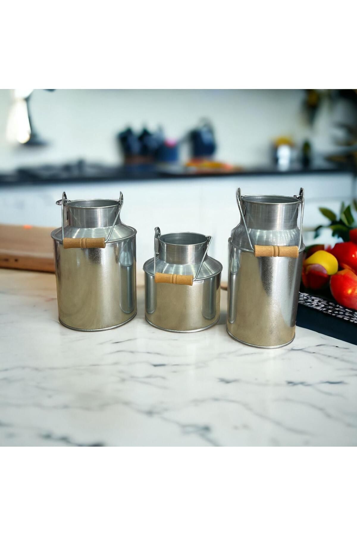 Country Tarzı Galvaniz Süt Güğümü,Dekoratif Güğüm,Paslanmaz 3 Lü Süt Kovaları Set