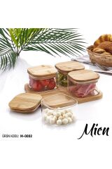 Mien 4'lü Cam Bambu Kapaklı Kahvaltılık
