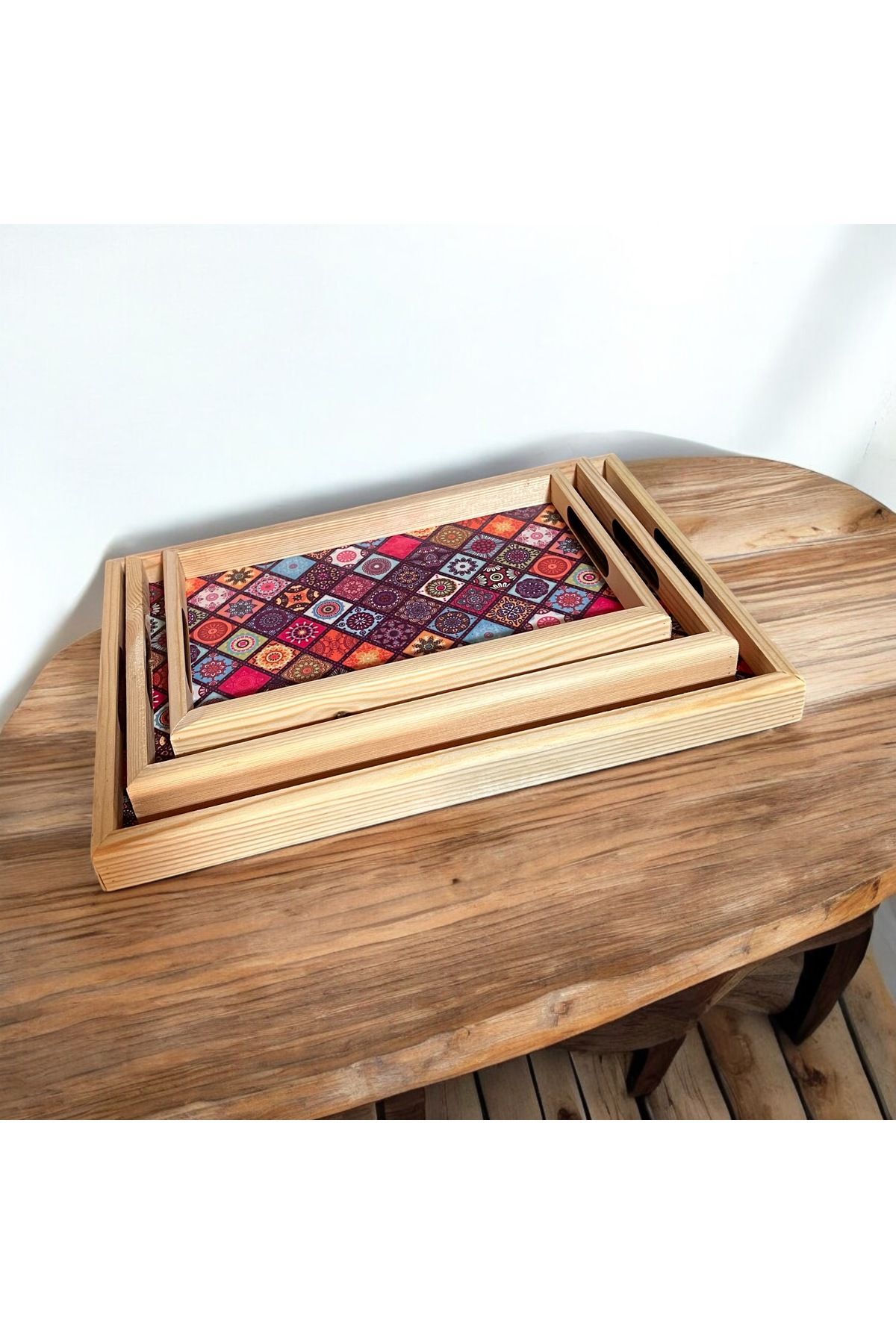 3 lü Set Bambu Çay Tepsisi