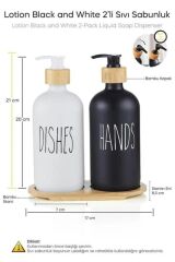 Mien 2’li Siyah Beyaz Mutfak Cam Sıvı Sabunluk Seti 500ml -500ml Bambu Standlı