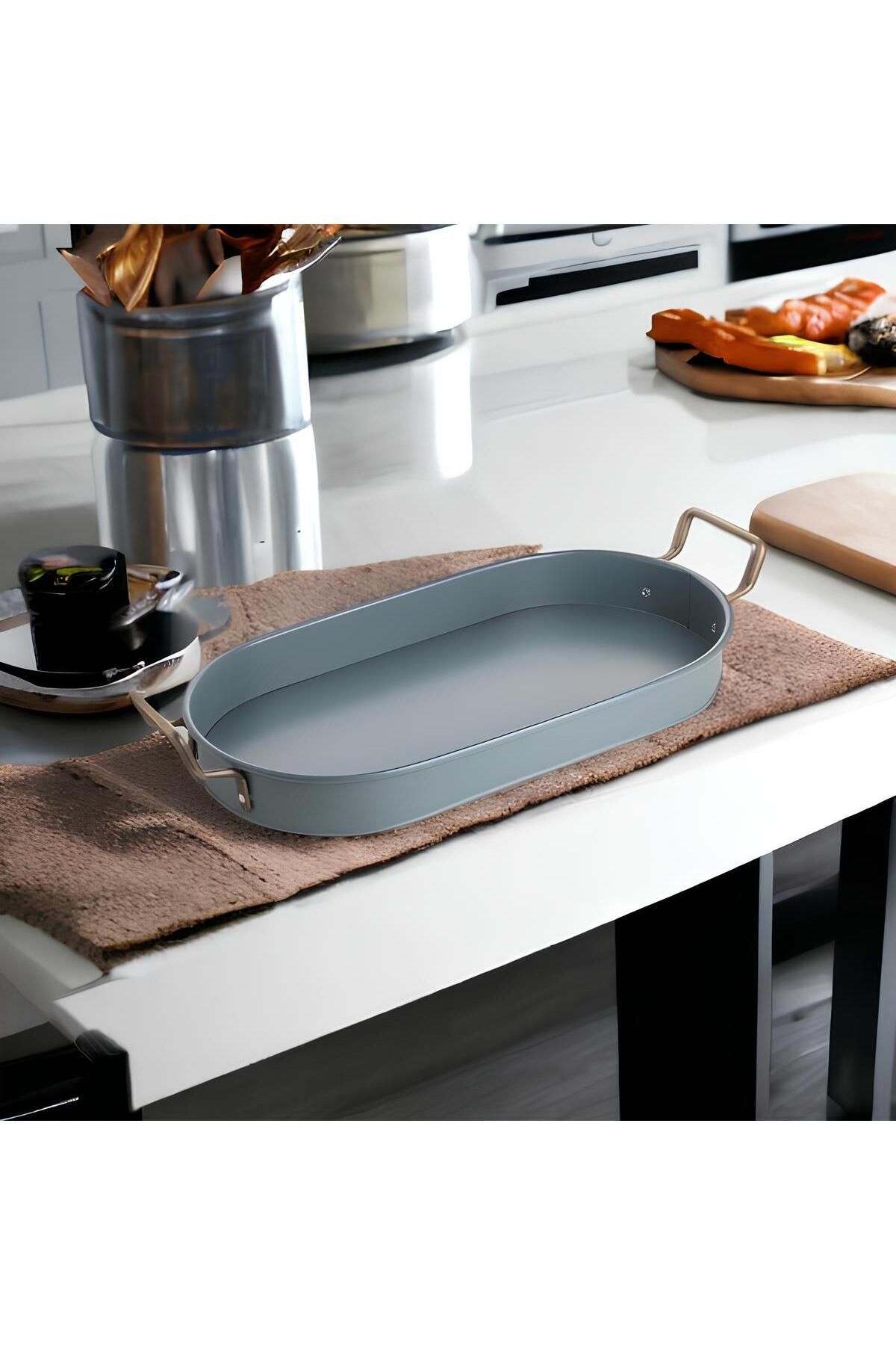 Galvaniz Boyalı Oval Tepsi 44cm - Mavi