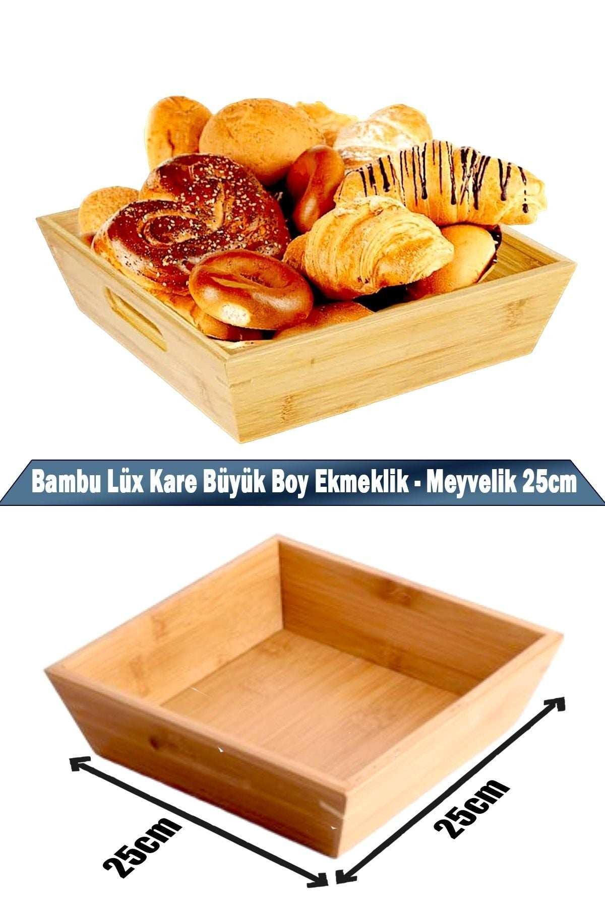Balsa Bambu Lüx Kare Büyük Ekmeklik/Meyvelik