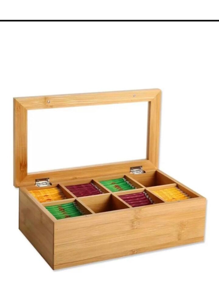 MİEN Bambu 8 Bölmeli Çay Kahve Bitki Çayı Saklama Kutusu