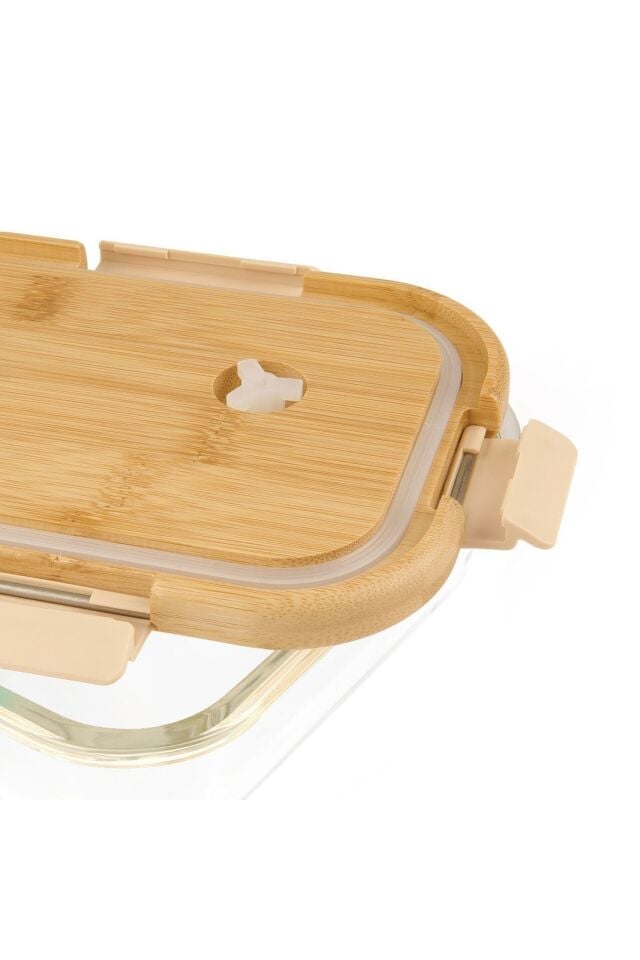 Arow Bambu Kapaklı Vakum Özellikli Borcam Saklama Kabı 4 lü Set