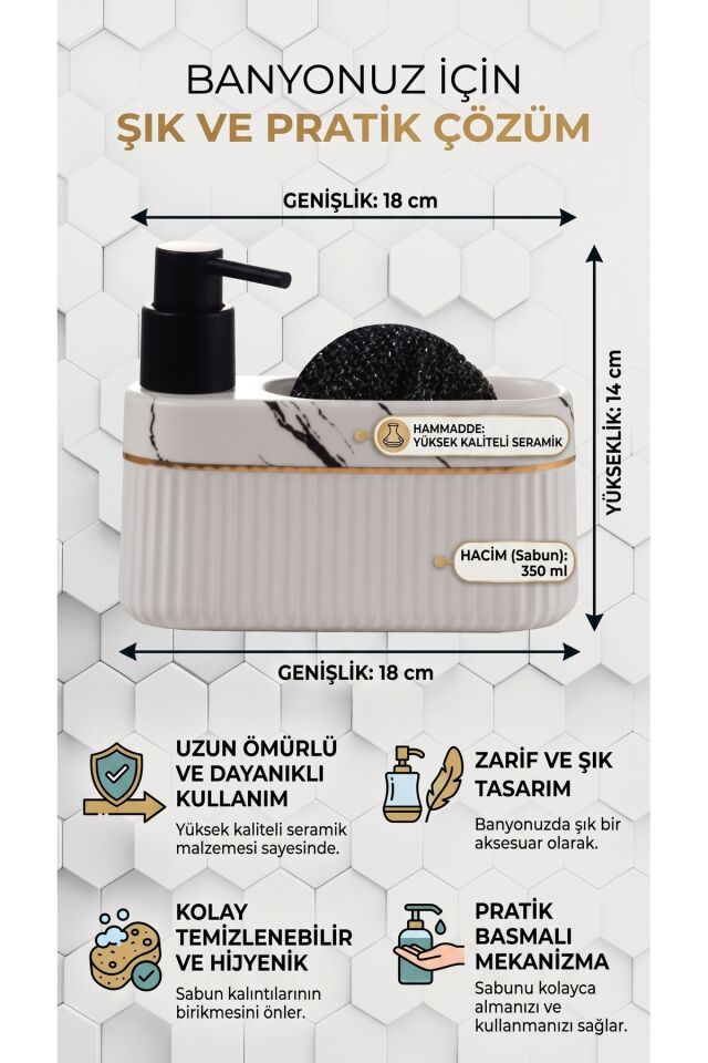 Mien Basmalı Porselen  Sıvı Sabunluk&Süngerlik
