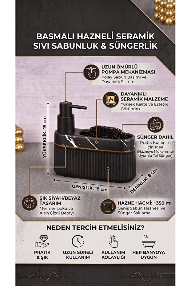 Mien Basmalı Porselen  Sıvı Sabunluk&Süngerlik