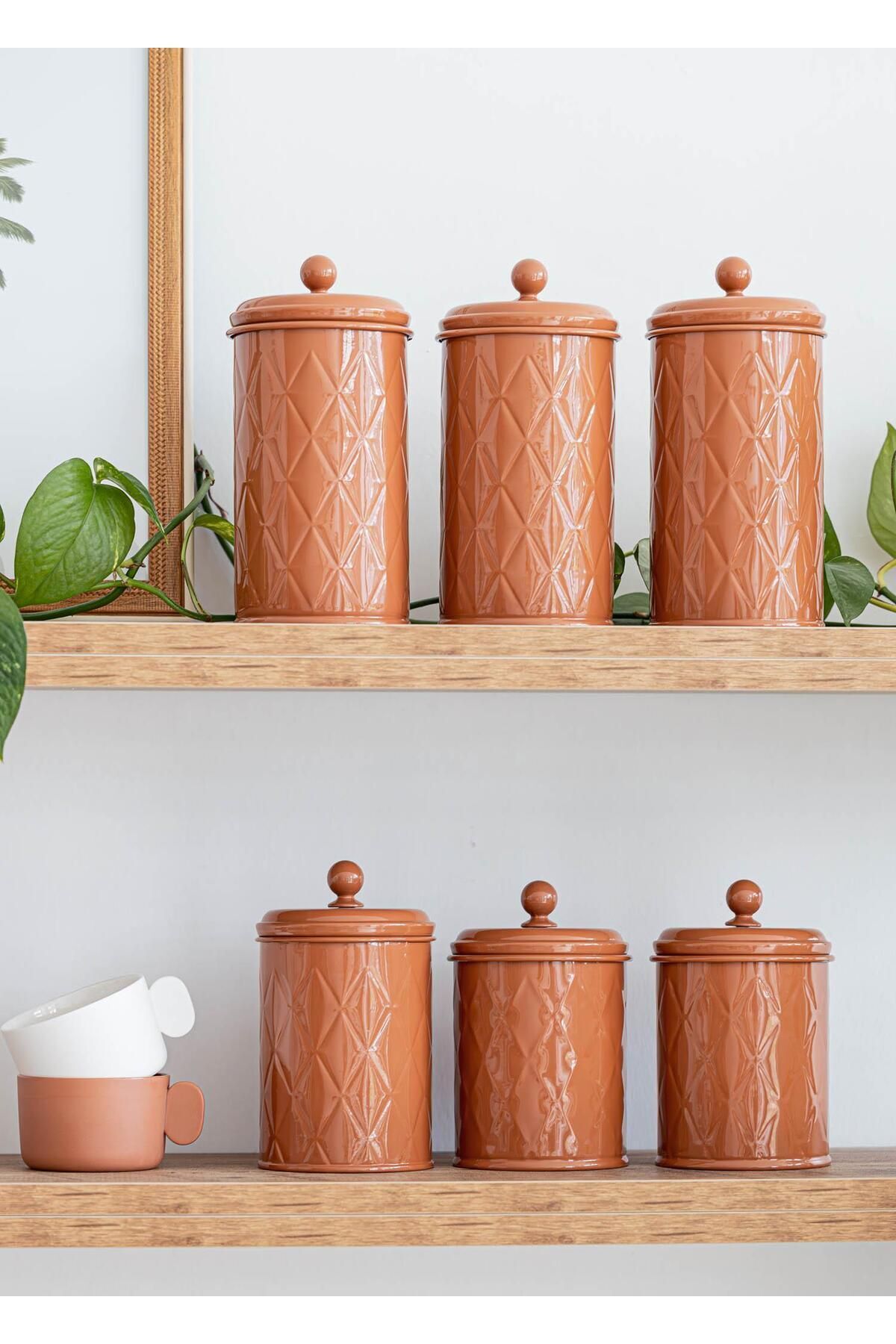 Prizma Çay Şeker Kahve Kavanozu Terracota 1,20 Lt
