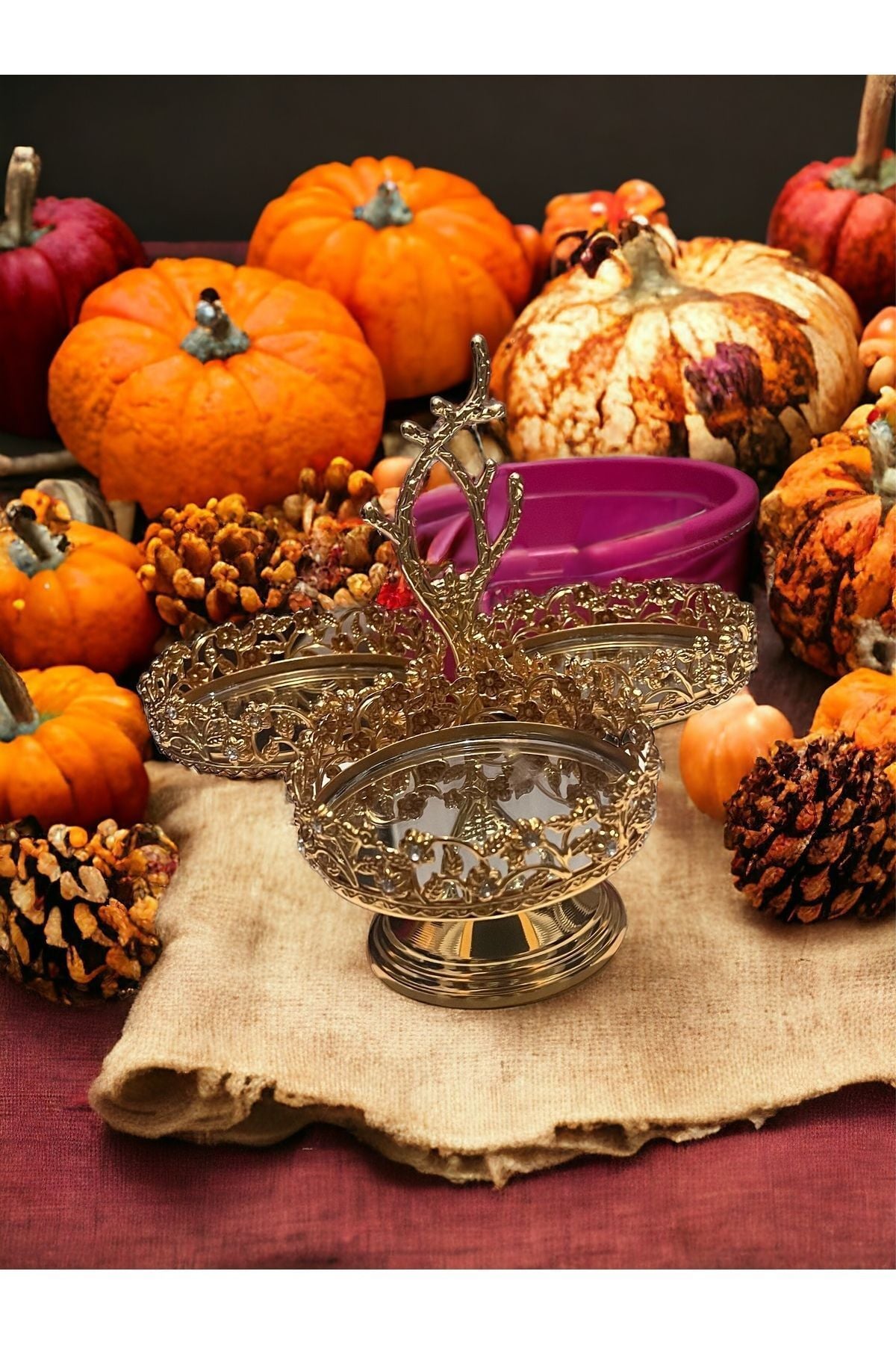 Zeyve Home 3 Bölmeli Gold Sunumluk