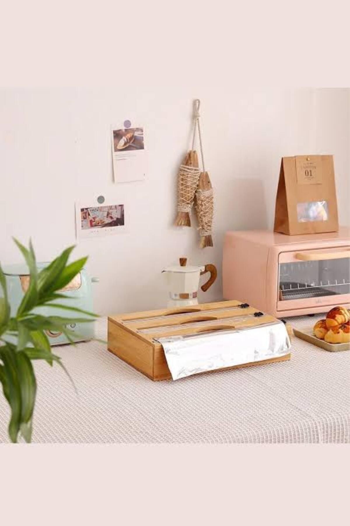 Mien Askılanabilir Bambu 3 Bölmeli Streç ve Folyo Standı