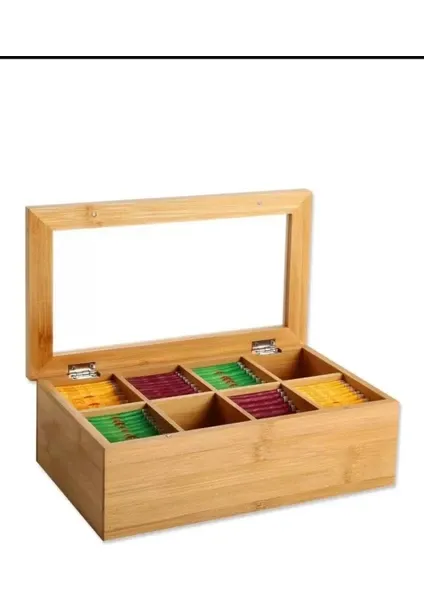 Mien Bambu 8 Bölmeli Çay Kahve Bitki Çayı Saklama Kutusu