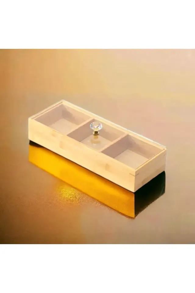 Mien Bambu 3 Bölmeli Kapaklı Dikdörtgen Makyaj&Takı Organizeri