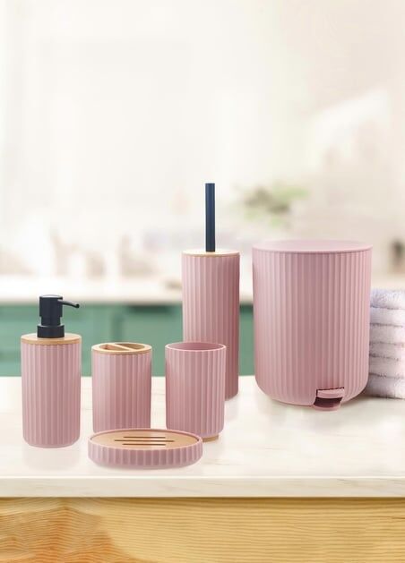 The Mia Stripe Banyo Seti Pembe 6 Parça