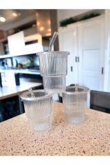 3 Lü Set Cam Pipetli Plastik Bardak