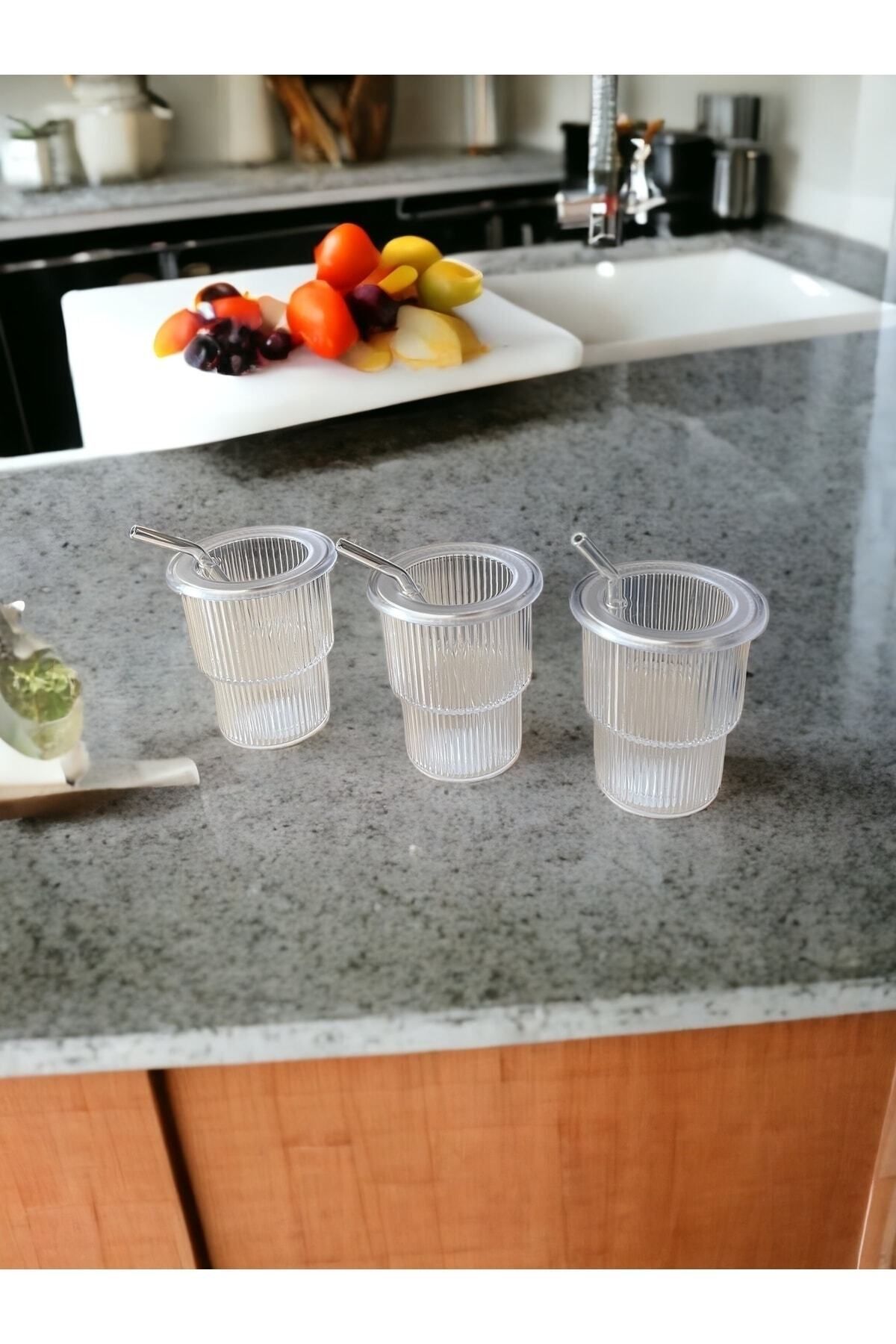 3 Lü Set Cam Pipetli Mika Bardak 200 Ml