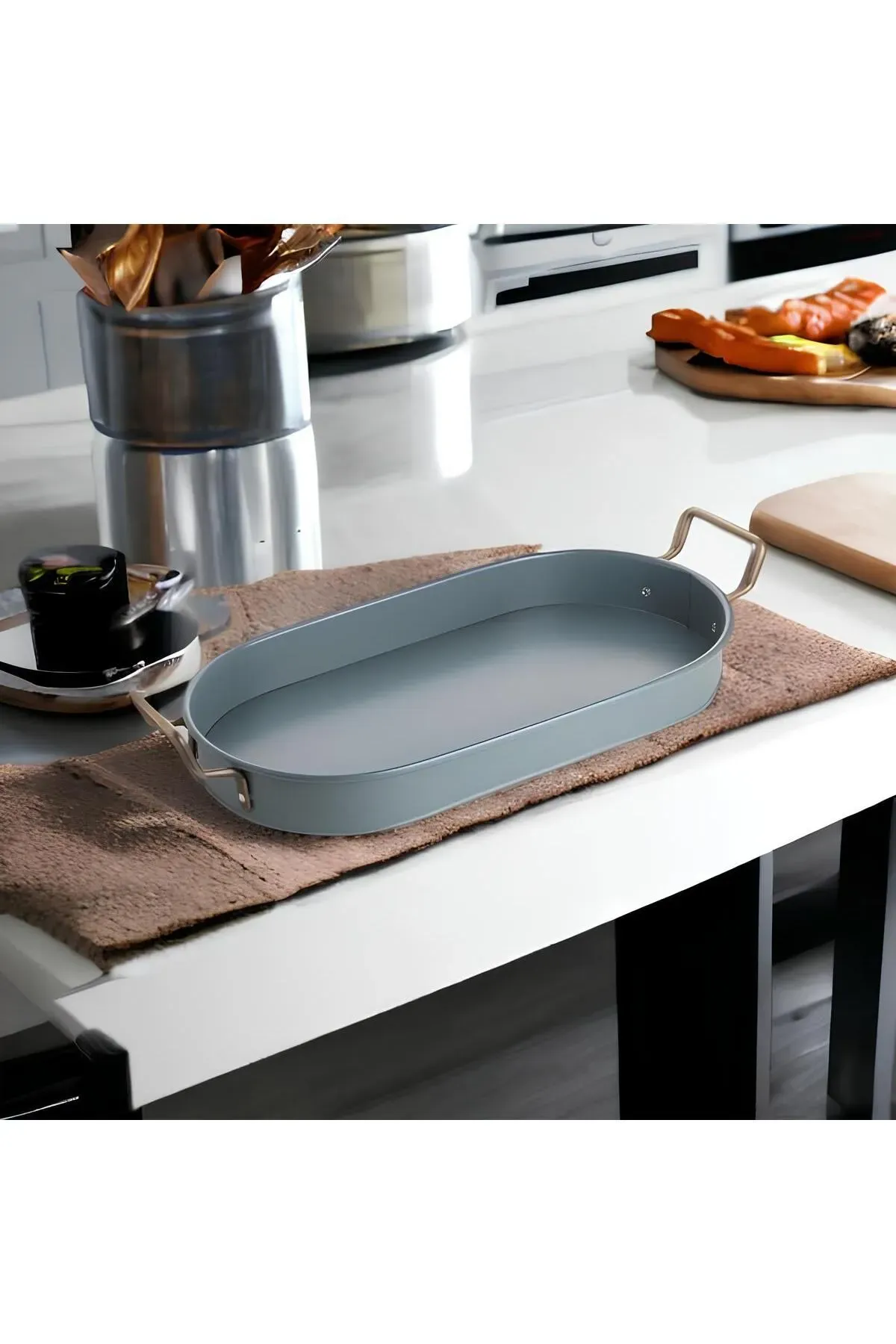 Balsa Galvaniz Boyalı Oval Tepsi 44 Cm-Mavi