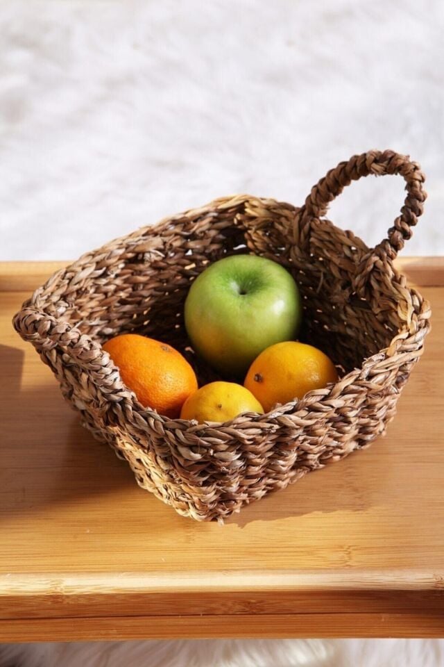 Casalinda Hasır Kare Kalın Örgü Ekmek Sepeti- Meyve Sepeti