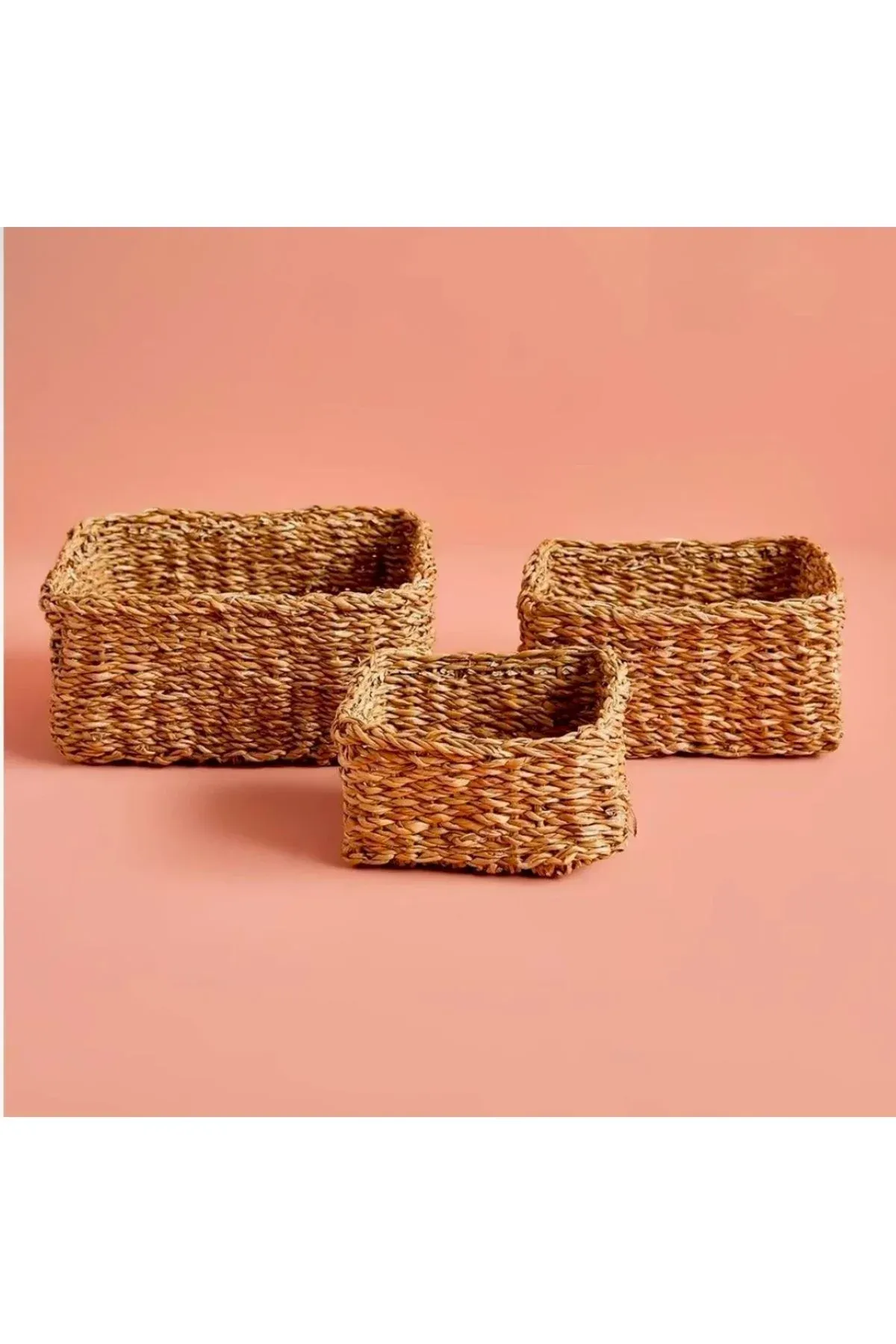 Casalinda Hasır 3lü Dekoratif Kare Sepet