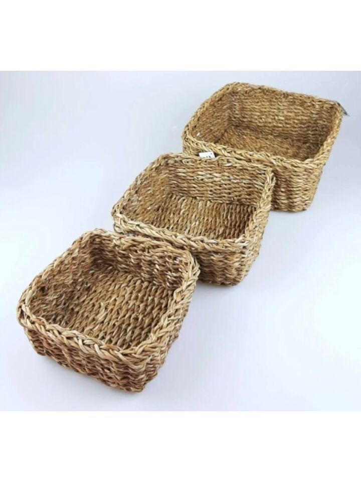 Casalinda Hasır 3lü Dekoratif Kare Sepet
