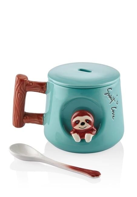 The Mia Tembel Hayvan Kapaklı ve Kaşıklı Kupa 370 ml