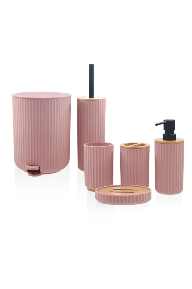 The Mia Stripe Banyo Seti Pembe 6 Parça PEMBE