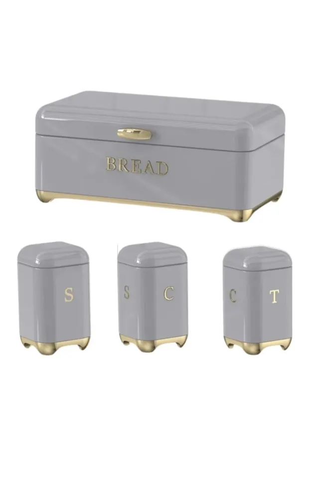 AROW Ester Metal Ekmeklik ve 3'lü Baharatlık Takımı Renk Gold Detay GRİ