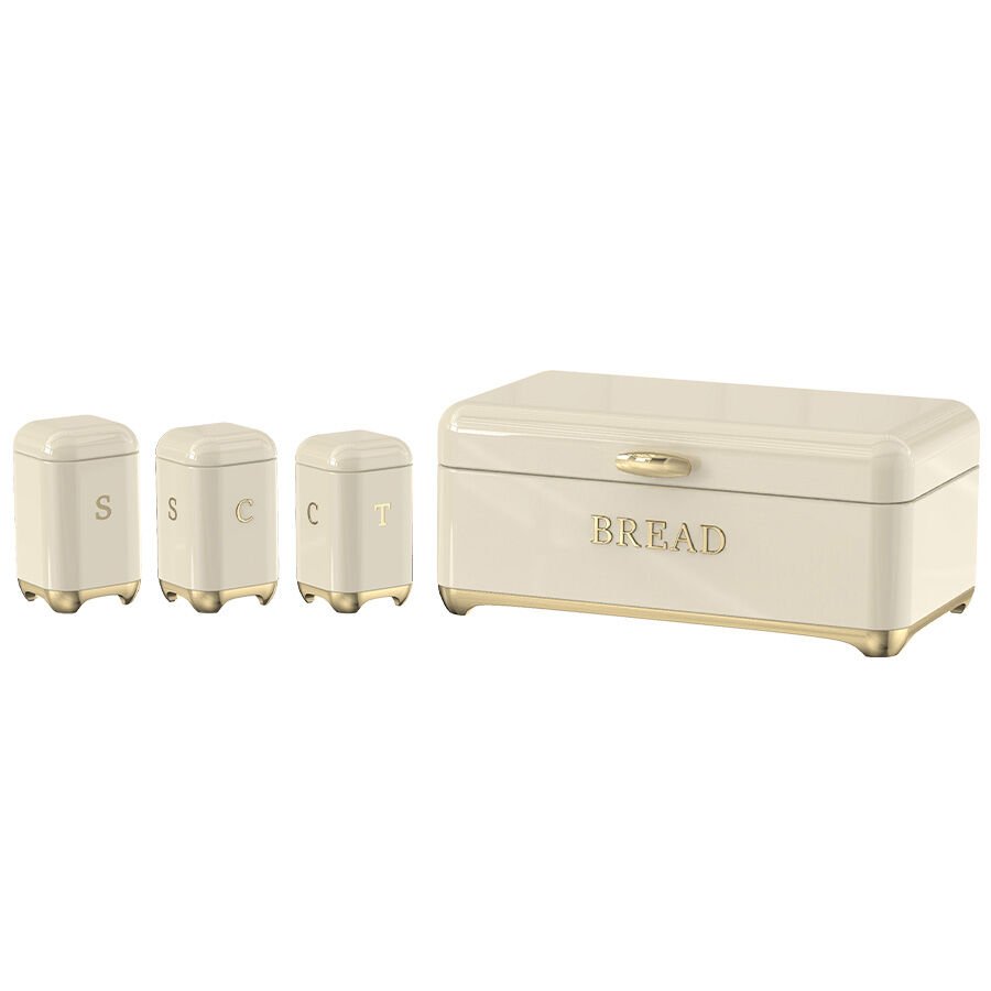 AROW Ester Metal Ekmeklik ve 3'lü Baharatlık Takımı Renk Gold Detay KREM