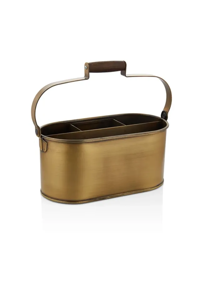 Balsa Tezgah Üstü 4 Bölmeli Metal  Dekoratif Düzenleyici Kaşıklık 28 Cm GOLD KAPLAMA