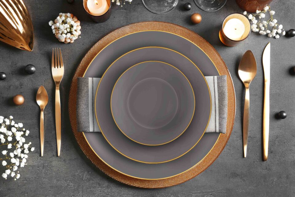 The Mia Basic Yemek Tabağı 6 Lı Set  - 20cm GRİ