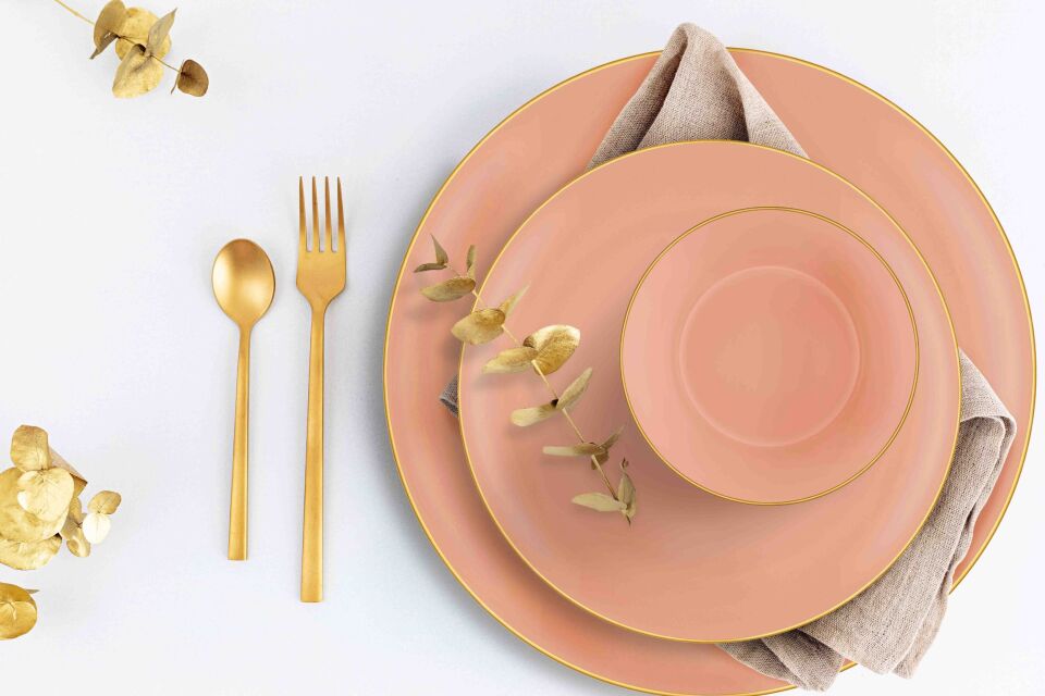 THE MİA Basic 24 Parça Yemek Takımı Somon Pembe 6 Kişilik