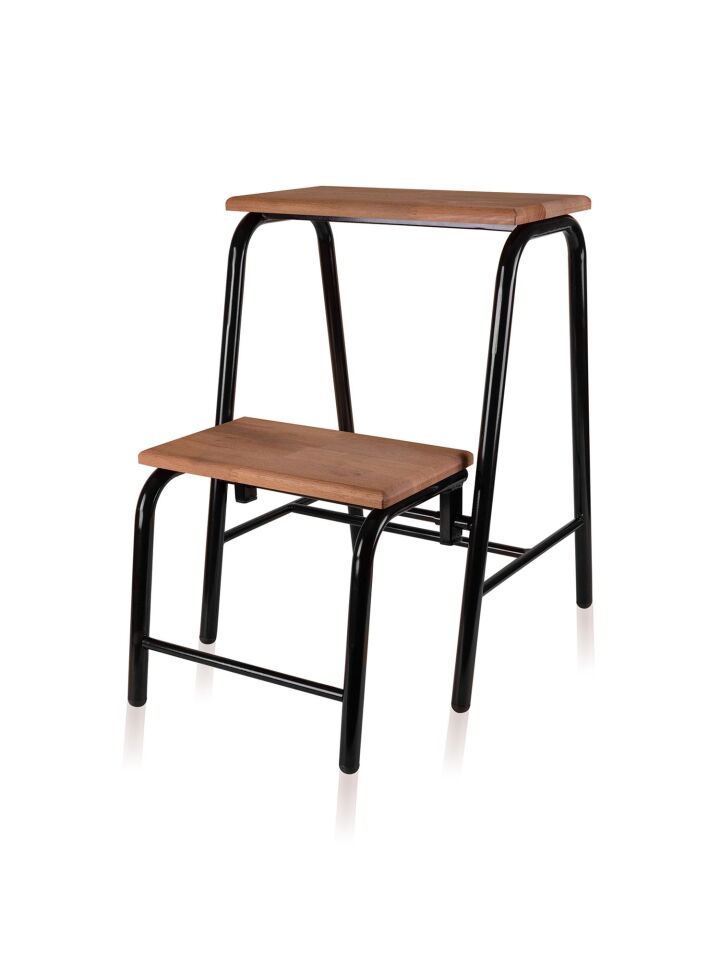 The Mia Ahşap 2 Basamaklı Tabure Merdiven SİYAH