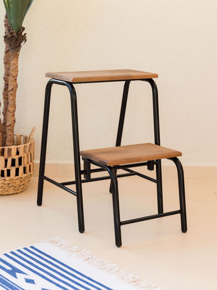 The Mia Ahşap 2 Basamaklı Tabure Merdiven SİYAH