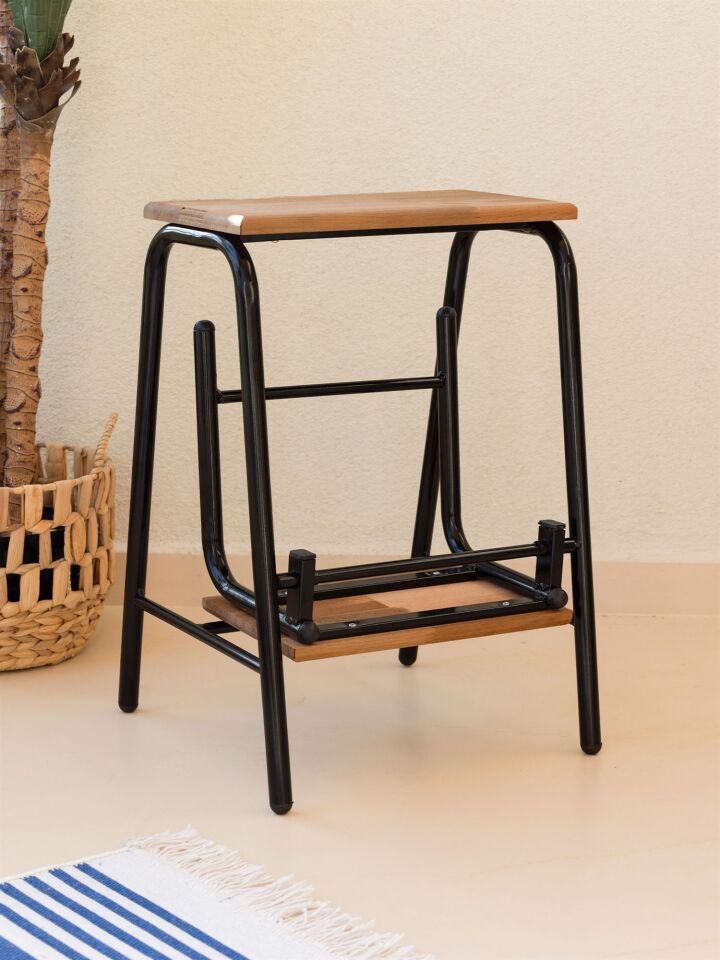 The Mia Ahşap 2 Basamaklı Tabure Merdiven SİYAH